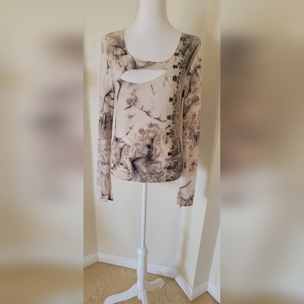 Custom Made Elegant Beige Long Sleeve Women's Top, Size Medium